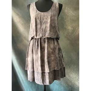 The Refinery Dress Medium Gray 100% Silk Sleeveless Layered Tiered